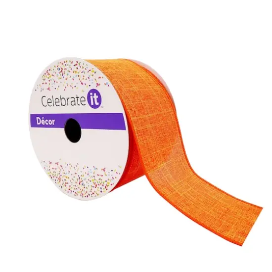2.5" x 25ft. Faux Linen Wired Ribbon by Celebrate It&trade; D&eacute;cor Orange {1}