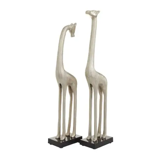 Silver Aluminum Contemporary Giraffe Sculpture Set {1}