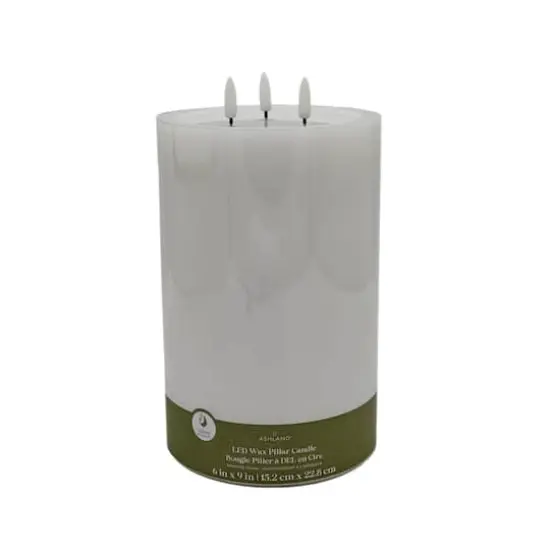 6" x 9" Flickering 3-Wick LED Wax Pillar Candle by Ashland&reg; White {4}