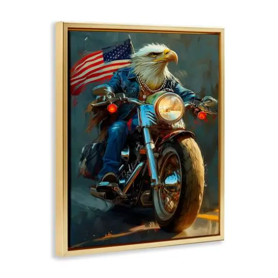 Stupell Industries Patriotic Eagle Motorcycle Floater Framed Art Gold {4}