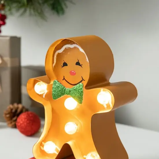 Glitzhome&reg; 7.25'' Marquee LED Gingerbread Man Christmas Stocking Holder {6}