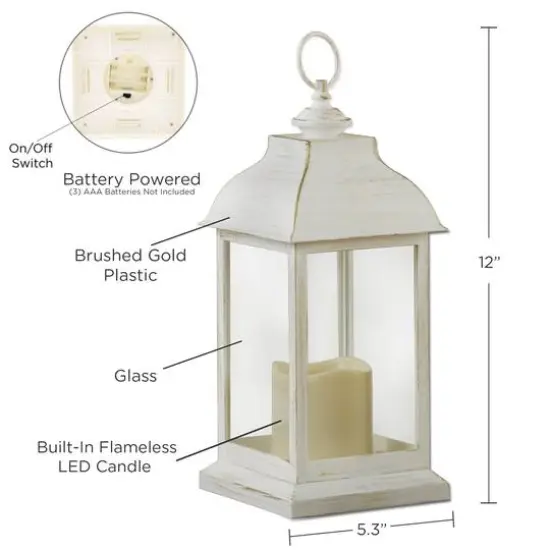 Kate Aspen Manchester LED Vintage Decorative Distressed White Lantern {8}
