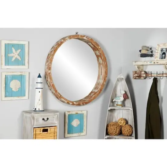 40" Brown Vintage Wood Wall Mirror {8}