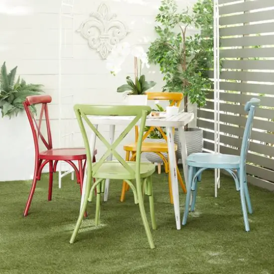 White Aluminum Farmhouse Outdoor Dining Table, 30" x 30" x 30" {7}