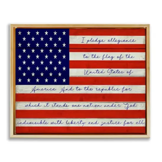 Stupell Industries Pledge of Allegiance Flag Floater Framed Art Gold {1}
