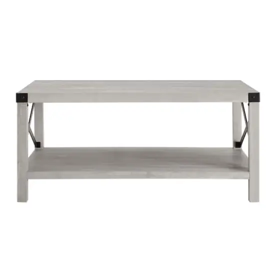 Stone Gray Metal X Rustic Wood Coffee Table {3}
