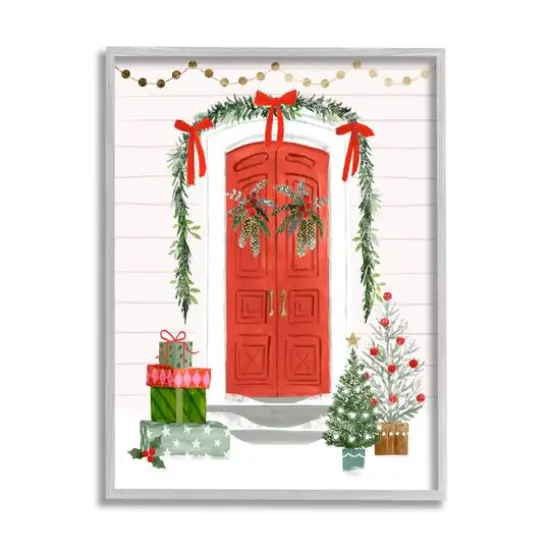 Stupell Industries Red Jolly Christmas Doorway Framed Giclee Art Gray {1}