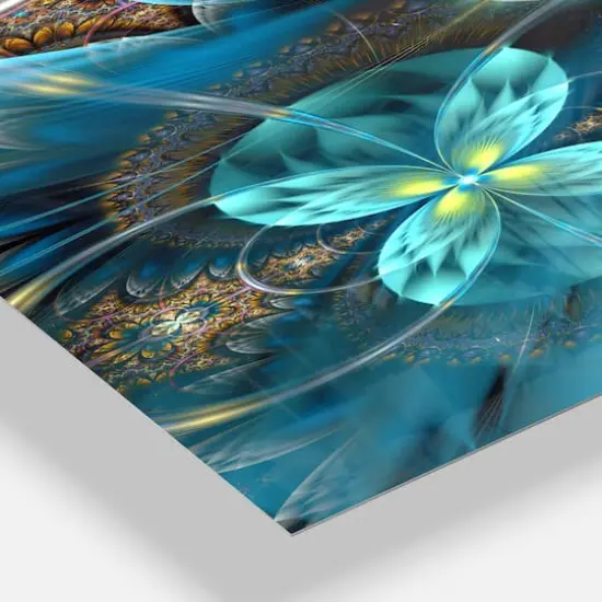 Designart 'Fractal Blue Flowers Modern Rectangular Wall Clock {4}