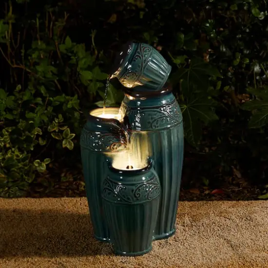 Glitzhome&reg; 27" 4-Tier LED Ceramic Fountain Turquoise {5}