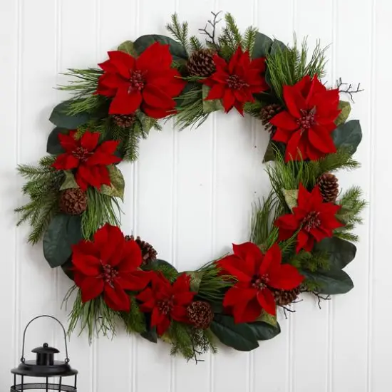 3ft. Red Poinsettia & Pine Wreath {4}