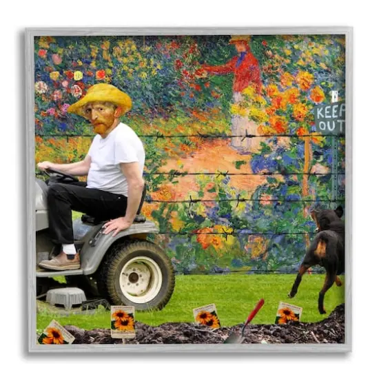 Stupell Industries Van Gogh Gardening Flowers Farmer Dog Collage Framed Giclee Art Gray {1}