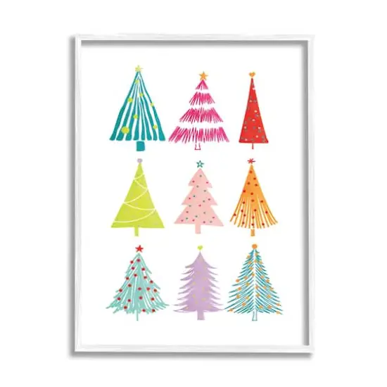 Stupell Industries Varied Fun Christmas Trees Framed Giclee Art White {1}