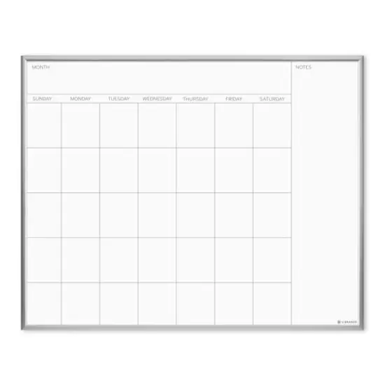 U Brands Silver Aluminum 20" x 16" Framed Magnetic Dry Erase Calendar Board {1}