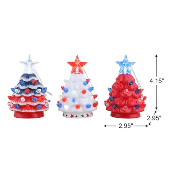 Mr. Christmas Mini Nostalgic Ceramic Patriotic Trees Set {4}