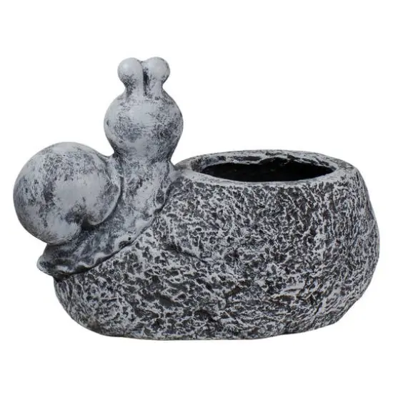 15.5" Gray Snail, Flower, & Ladybug Outdoor Garden Planter {6}