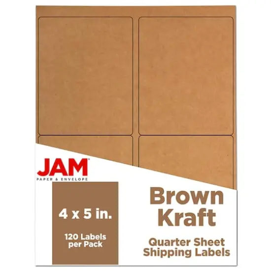 JAM Paper Quarter Sheet Brown Kraft Shipping Address Labels, 120ct. {1}
