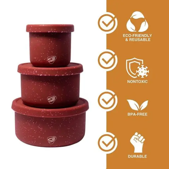 Silipint&reg; 3-Piece Silicone Lidded Bowl Set Speckled Red {5}