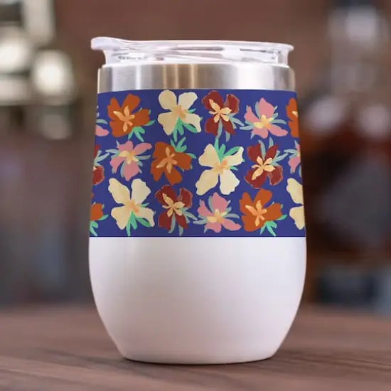 11oz. Navy Abstract Floral Pattern Stainless Steel Wine Tumbler {3}