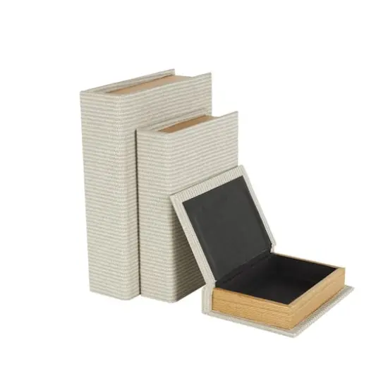 Faux Leather Geometric Woven Grid Book Storage Box Set Cream {3}