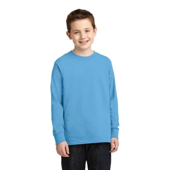 Port & Company&reg; Youth Long Sleeve Core Cotton T-Shirt Aquatic Blue {3}