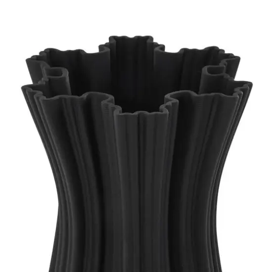 Black Contemporary Abstract Ribbed Ceramic Tulip Vase {4}