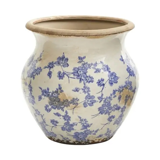 10.5" Tuscan Ceramic Blue Scroll Urn Vase {1}