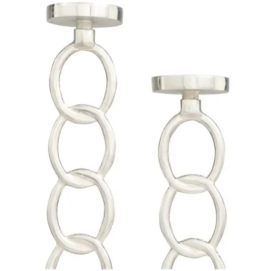 Silver Metal Geometric Candle Holder Set {5}