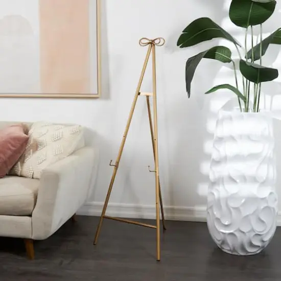Gold Metal Tall Adjustable Floor Easel with Bow Top {8}
