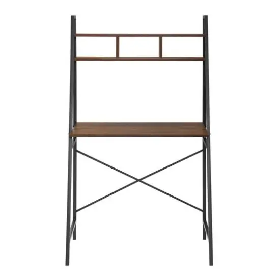Walker Edison 56" Dark Walnut Industrial Ladder Desk with Storage {3}