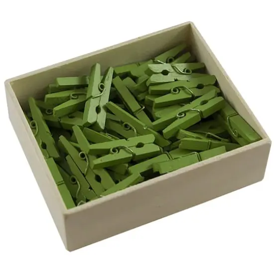 JAM Paper 1.125" Wood Clip Clothespins, 100ct. Green {1}