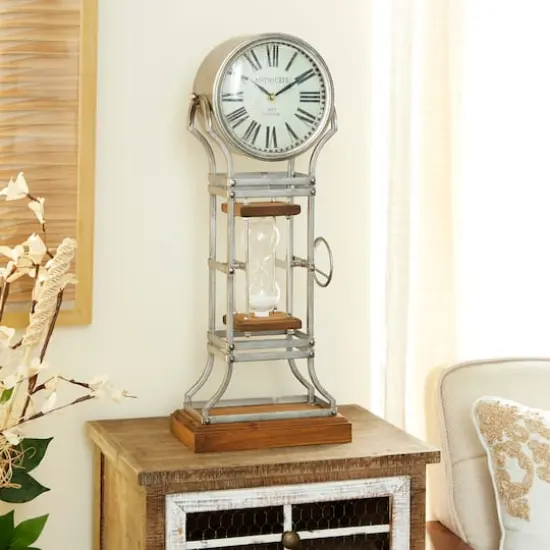 23" Gray Metal Rustic Clock With Hourglass {7}