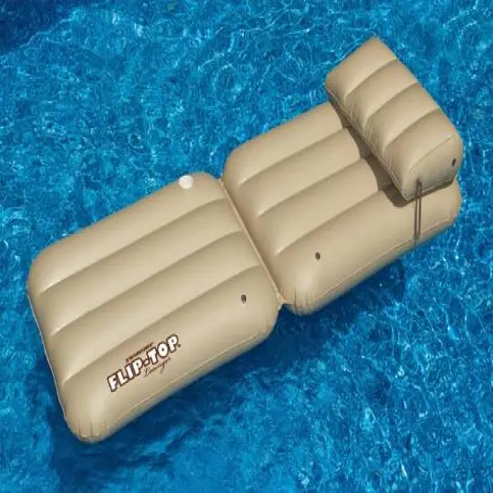 88" Inflatable Beige Adjustable Flip-Top Swimming Pool Lounger Raft {5}