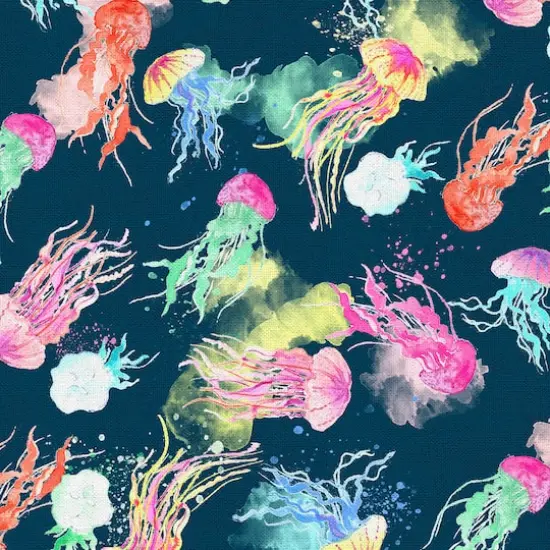 Fabric Editions Navy Deep Sea Jellyfish Cotton Fabric {4}
