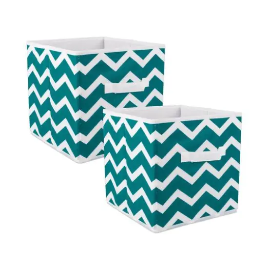 DII&reg; 11" Nonwoven Polyester Chevron Storage Cubes, 2ct. Teal {1}