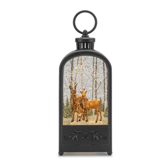 9.5" LED Snow Globe Lantern with Forest Deer {1}