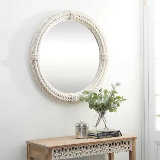 36" White Coastal Rope Wall Mirror {7}