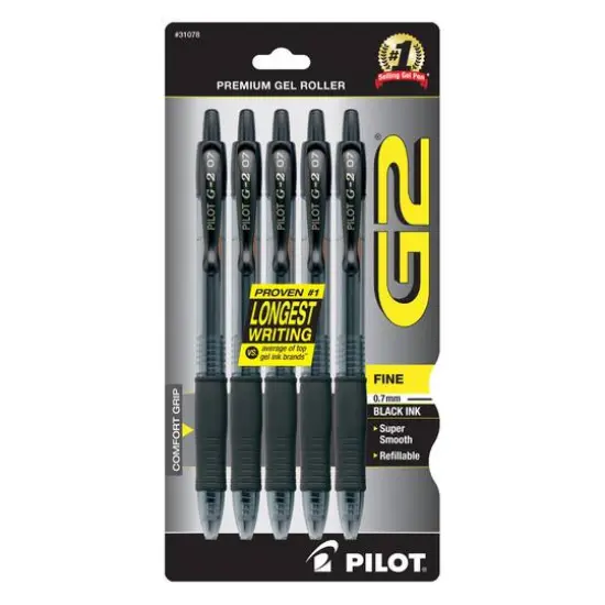 Pilot&reg; G2 Black Retractable Gel Ink Rolling Ball Pen Set {1}