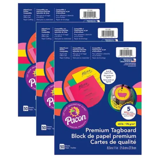 Pacon&reg; 5 Assorted Premium Tagboard, 3 Packs of 50 {1}