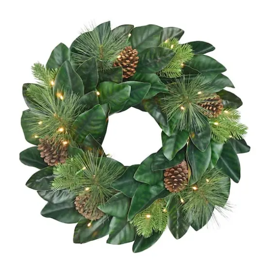 24" Pre-Lit Magnolia Wreath {1}