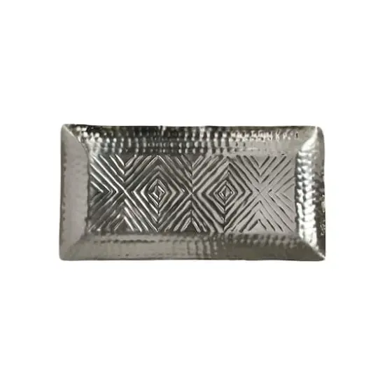 Hello Honey&reg; 20" Antique Silver Finish Decorative Aluminum Tray with Geometric Design {4}