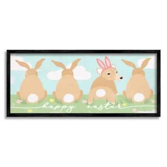 Stupell Industries Happy Easter Sentiment Bunny Tails Funny Corgi Dog Framed Giclee Art Black {1}