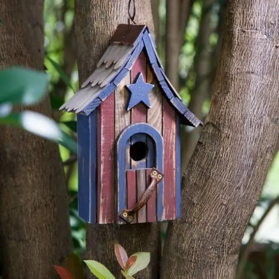 Glitzhome&reg; Patriotic Hand Painted Wood Bird House {8}