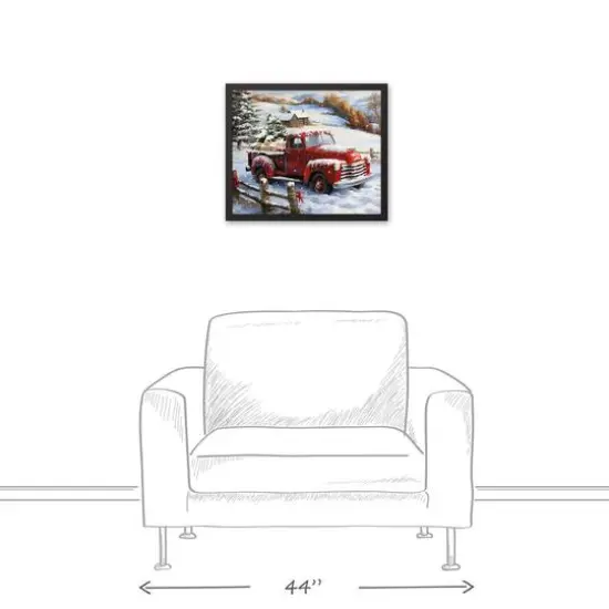 Farmhouse Red Christmas Truck 21.73" x 17.73" Black Framed Canvas {3}