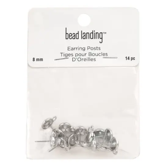 8mm Earring Posts, 14ct. by Bead Landing&trade; Rhodium {3}