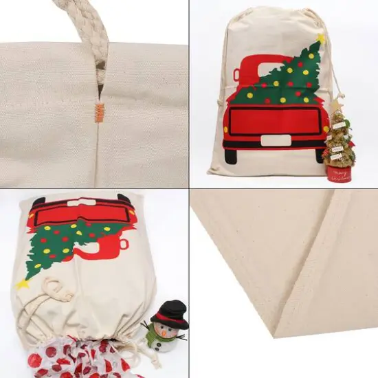 Personality Case&trade; 19" x 26" Red Truck Tree Cotton Christmas Drawstring Bag {5}