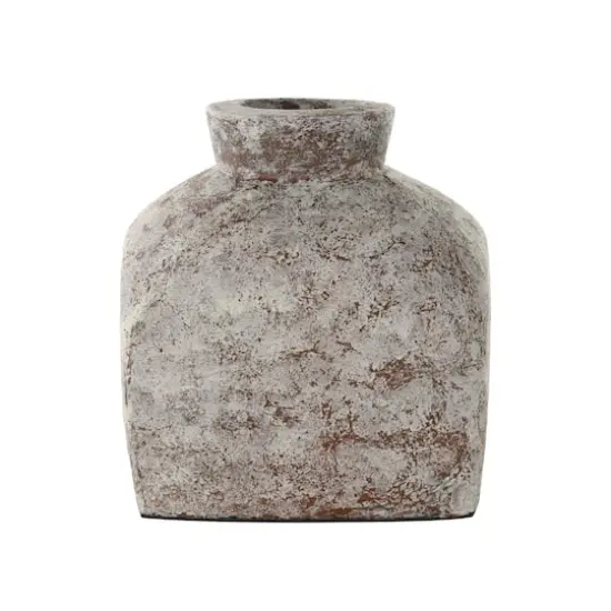 9.75" Brown Ceramic Antique Style Textured Square Vase {1}