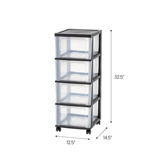 IRIS&reg; 32.5" Black & Clear 4-Drawer Narrow Plastic Storage Carts, 2ct. {5}