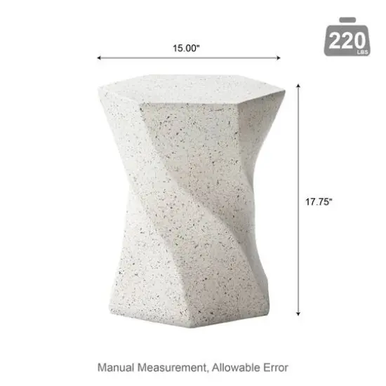Glitzhome&reg; 17.75" Multifunctional Twist-Style Faux Terrazzo Garden Stool White {9}
