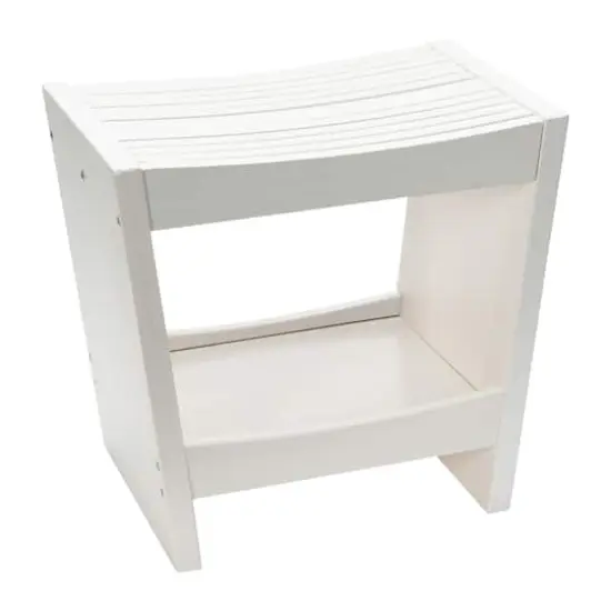 Hello Honey&reg; 18" Modern Slatted Solid Wood Stool With Storage Shelf White Finish {1}