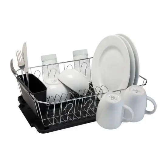 Kitchen Details Black 3-Piece Chrome Dish Rack Set {3}